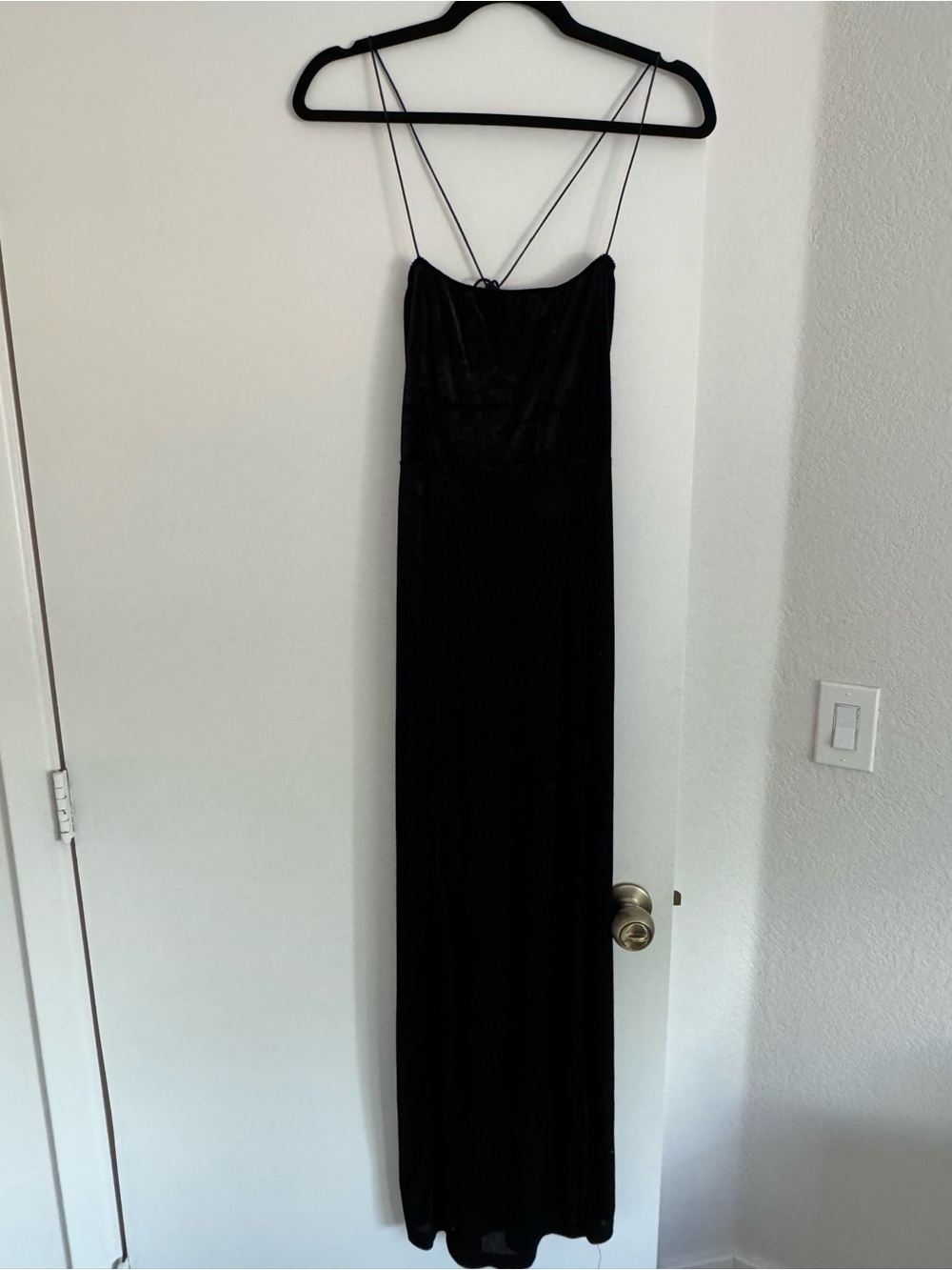 Free People All I Need Elegant Black Velvet Spaghetti-Strap Maxi Dress